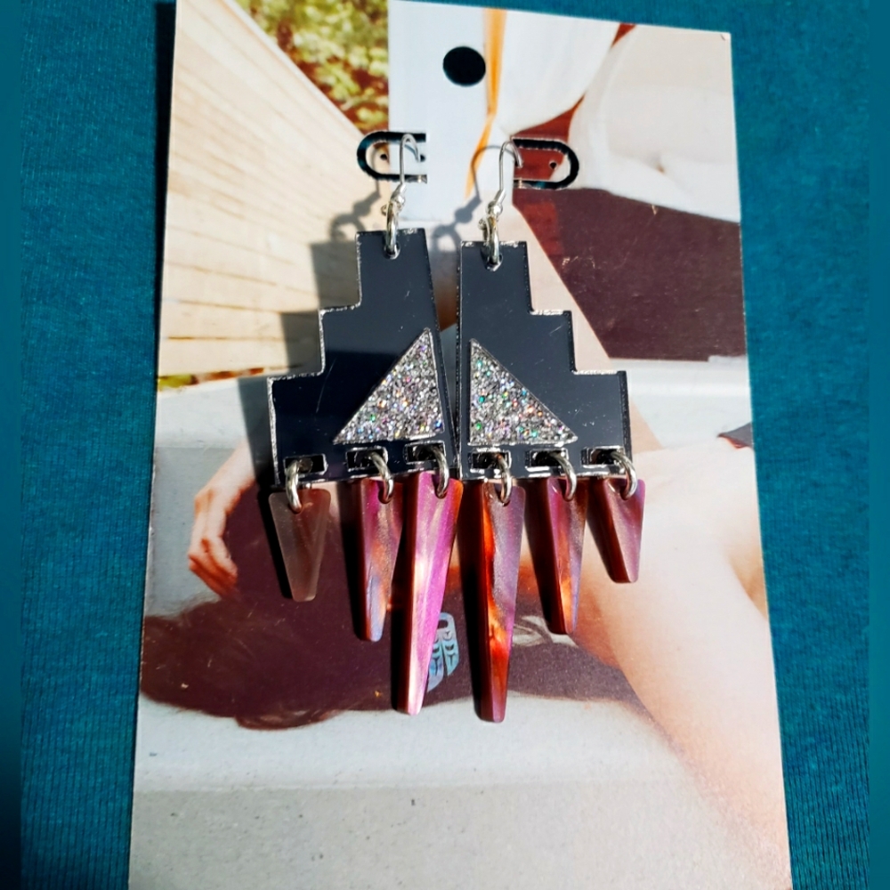 Earrings with Mirror and Glitter Accents